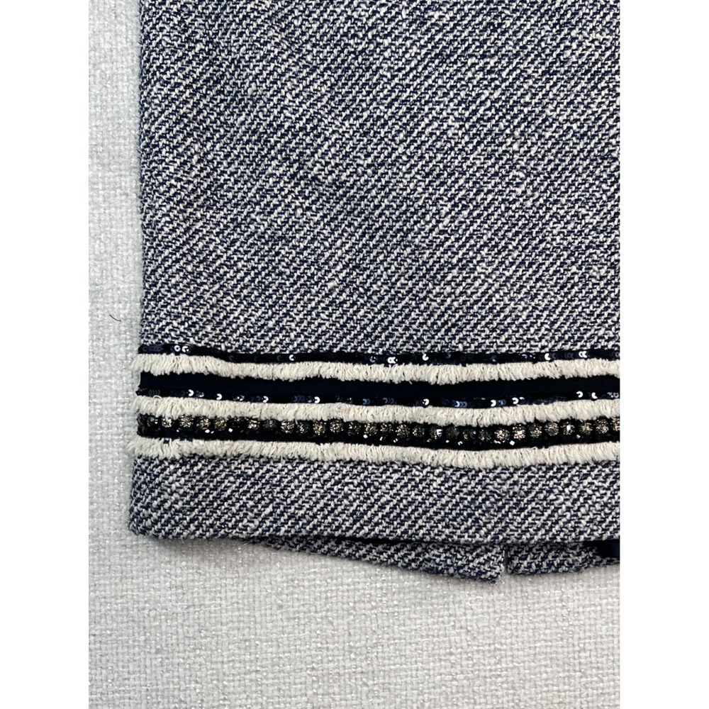 Tory Burch Navy White‎ Tweed Sequin Embellished Pencil Skirt Size 4 Business - Picture 2 of 9